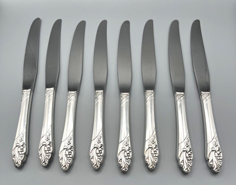 Oneida Community Evening Star Set of 8 Dinner Knives 9" Stainless Tips 1950
